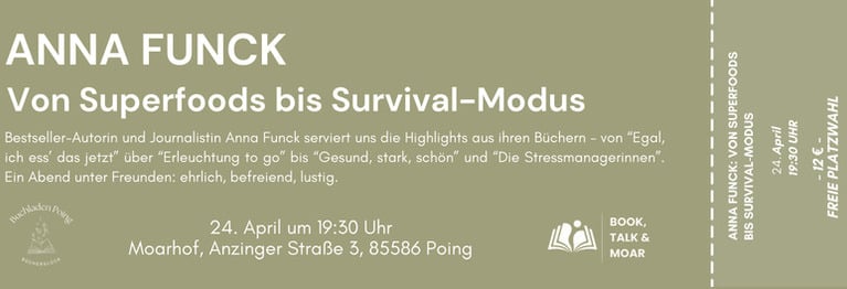 Anmeldung im Buchladen oder per Mail, Telefon, Social Media oder
Eventim.

Eintritt 12 €