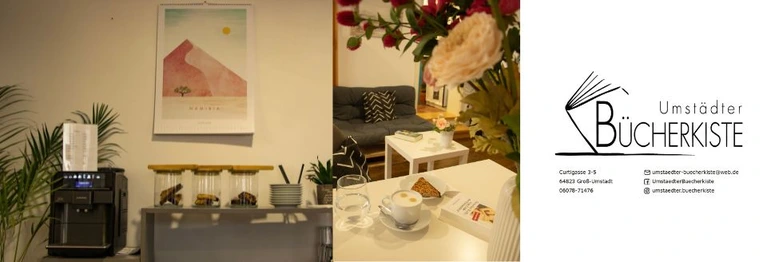 Buchcafe mit Kaffeemaschine und Sitzgelegenheiten
