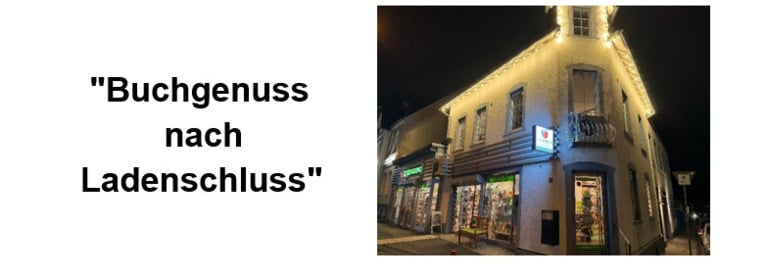 Eine Buchhandlung ganz für euch allein - zumindest für einen Abend!
Unser "Buchgenuss nach Ladenschluss" ist exklusiv buchbar für Gruppen von 4 bis 8 Personen – und eignet sich prima als Geschenkidee für Bücherfans!