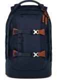 dunkelblauer Satch Schulrucksack mit braunen Leder-Applikationen