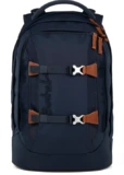 dunkelblauer Satch Schulrucksack mit braunen Leder-Applikationen