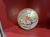 LED-Leuchte rund, geeister Look mit Abbildung Rotkehlchen