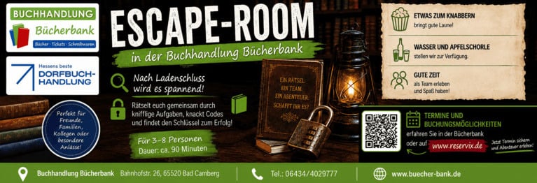 Escape-Room in der Bücherbank, ca. 90 Min. für 3-8 Personen