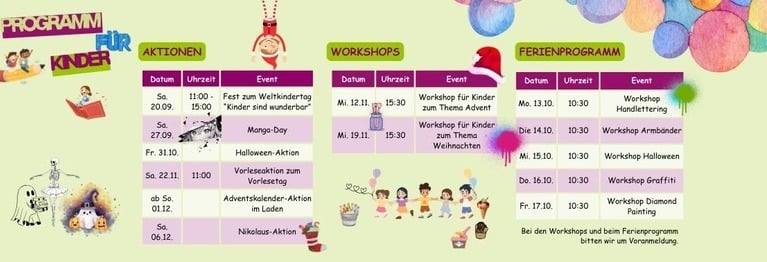 alle Veranstaltungen, Workshops und Aktionen auf einen Blick