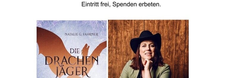 am 12. November 2025 um 19 Uhr
liest Natalie Fahrner aus Eggenstein aus ihrem Buch:
"Die Drachen Jäger von Raptor Creek"