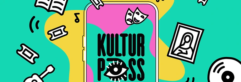 Gezeichnetes Kulturpass-Logo auf einem Smartphone