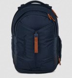 dunkelblauer Satch Schulrucksack mit Frontfach und Leder-Reißverschlüssen