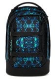 schwarzer Satch Schulrucksack mit türkis-blauem Kaleidoskop-Design