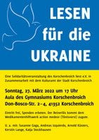 Lesen für die Ukraine  - Solidaritätsveranstaltung des Korschenbroich liest e.V. mit dem Kulturamt der Stadt Korschenbroich
