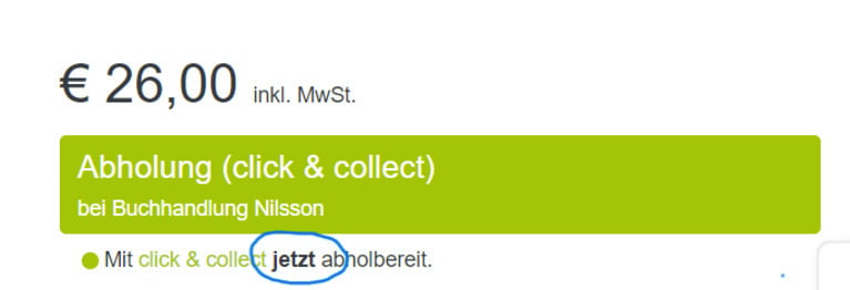 Sehen, was vorrätig ist Ab sofort kann man beim Stöbern in unserem Shop sehen, ob wir das Buch im Laden vorrätig haben. Dies kann dann reserviert werden und liegt sofort zur Abholung bereit. Keine Wartezeit und der Weg zu uns führt direkt zum gewünschten Buch!