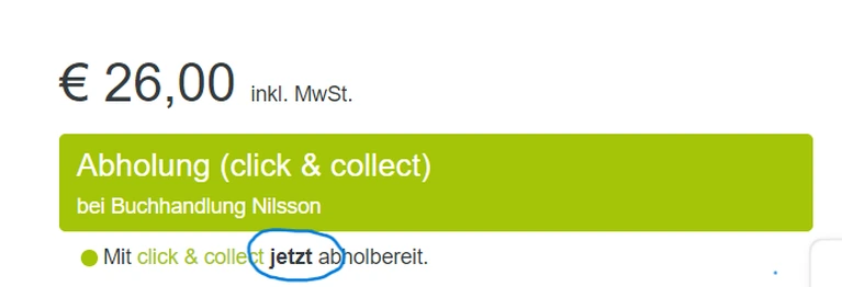Ab sofort kann man beim Stöbern in unserem Shop sehen, ob wir das Buch im Laden vorrätig haben. Dies kann dann reserviert werden und liegt sofort zur Abholung bereit. Keine Wartezeit und der Weg zu uns führt direkt zum gewünschten Buch!