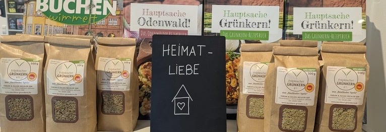 Bei uns erhalten Sie auch regionale Bücher, wie z.B. das Buchener Wimmelbuch oder die Kochbücher "Hauptsache Grünkern" und "Hauptsache Odenwald.