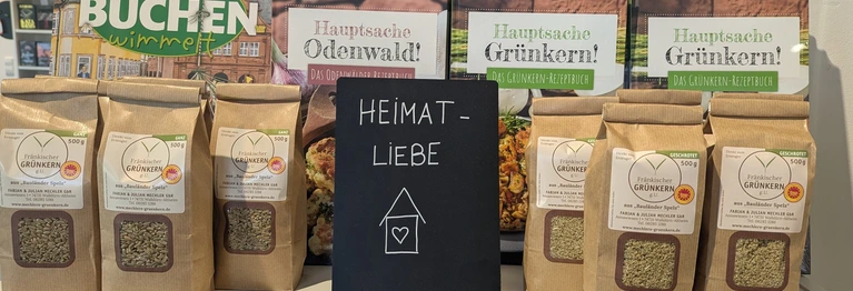 Bei uns erhalten Sie auch regionale Bücher, wie z.B. das Buchener Wimmelbuch oder die Kochbücher "Hauptsache Grünkern" und "Hauptsache Odenwald.