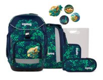Ergobag Schulrucksack mit Drachen-Kletties auf dunkelblau-grünem Grund