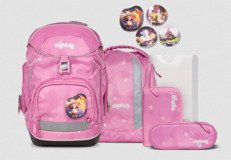 Ergobag Schulrucksack mit weißen Sternchen auf rosa Grund