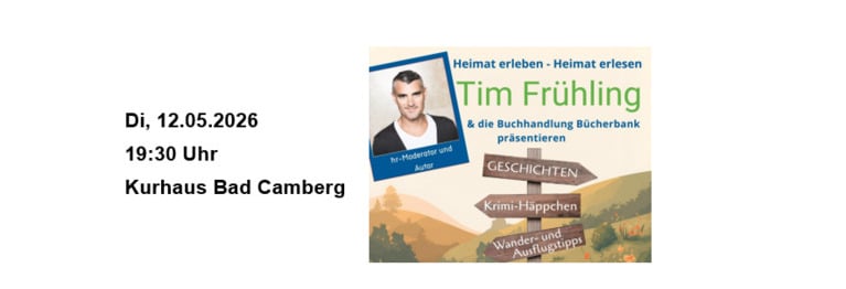 Geschichten und Krimi-Häppchen sowie Wander- und Ausflugstipps mit Tim Frühling.

Als Einstimmung auf den Abend lädt der Naturpark Taunus zu einer geführten Wanderung.
Informationen und Anmeldung zur Wanderung: naturpark-taunus.de