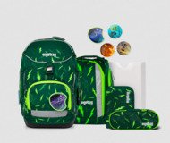 Ergobag Schulrucksack mit neongrünen Blitzen auf dunkelgrünem Grund