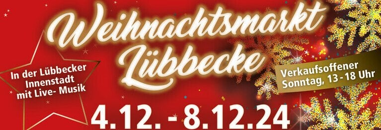 Wir haben die schönsten Geschenke. Stöbern und shoppen Sie in vorweihnachtlicher Atmosphäre durch die Lübbecker Geschäfte.
Wir freuen uns auf Ihren Besuch!