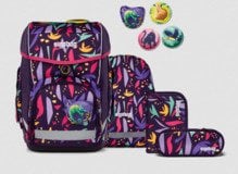 Ergobag Schulranzen mit Dschungelmotiv auf lila Grund