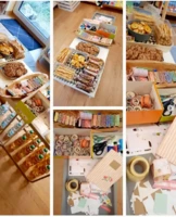 Fotos von Bastelmaterial und Snacks