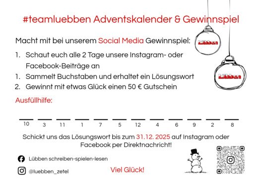 Kurzanleitung und Ausfüllhilfe zu unserem #teamluebben Adventskalender mit Gewinnspiel