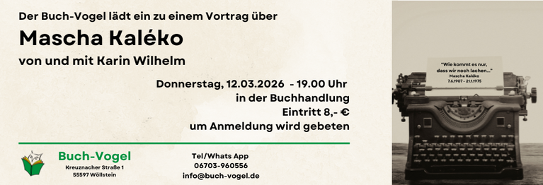 Die Wein- und Kulturbotschafterin Karin Wilhelm betrachtet das Leben und Werk der einflussreichen Dichterin Mascha Kaléko dessen Werk ab 1933  auch stark von den Nationalsozialisten beeinflusst war