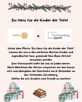 Winterlich gestalteter Infotext über die Tafelaktion. Text gleicht dem nebenstehenden Text