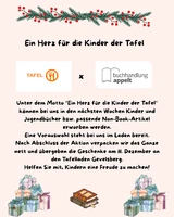 Winterlich gestalteter Infotext über die Tafelaktion. Text gleicht dem nebenstehenden Text