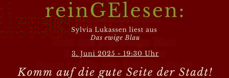 Sylvia Lukassen: Das ewige Blau
03.06.2025 · 19:30–21:30 Uhr

Kottmann am HKP – Das Literatourcafé
Eintritt: 10 € – Für das leibliche Wohl ist gesorgt (Getränke inklusive) · Einlass ab 19:00 Uhr