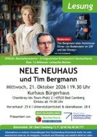 Man sieht das Plakat zur Lesung am 21.10.26 mit Nele Neuhaus