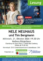 Man sieht das Plakat zur Lesung am 21.10.26 mit Nele Neuhaus
