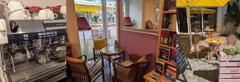 Terrasse und Fensterplatz Genießen Sie den Kaffee aus unserer Siebträgermaschine auf der Terrasse am belebten Münsterplatz.