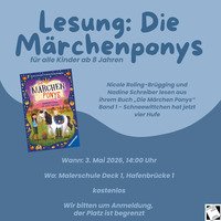 Plakat für die Lesung "Die Märchenponys" im Deck 1 am 3. Mai um 14 Uhr