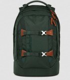 dunkelgrüner Satch Schulrucksack mit braunen Leder-Applikationen