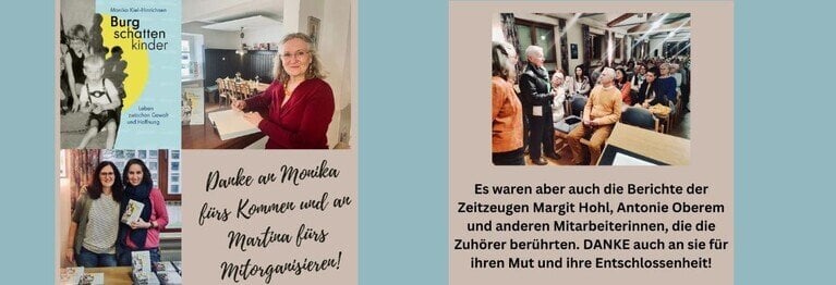Lesung mit Monika Kiel-Hinrichsen "Die Burgschattenkinder" 
Berührend, bewegend und ein Stück unserer Geschichte!