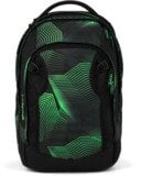 Satch Match Plus Schulrucksack mit Front-Klappe in schwarz mit grünem Muster