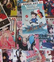 es sind verschiedene Mangas zu sehen, die auf einem Tisch liegen