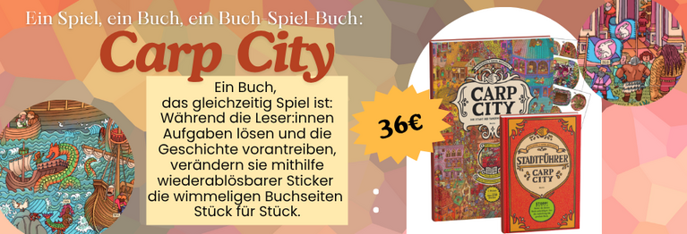 Carp City, ein Spiel das Wimmelbuch, Stickern und Rätsel vereint