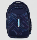 dunkelblauer Satch Schulrucksack mit graphischem Muster und reflektierendem Reißverschluss am Frontfach